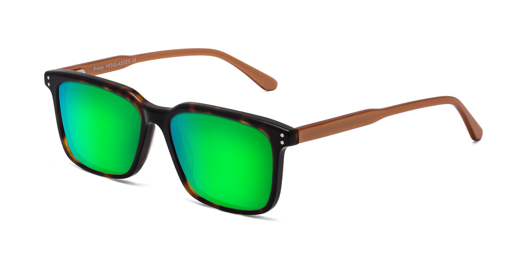 Angle of Pretty in Tortoise-Caramel with Green Mirrored Lenses