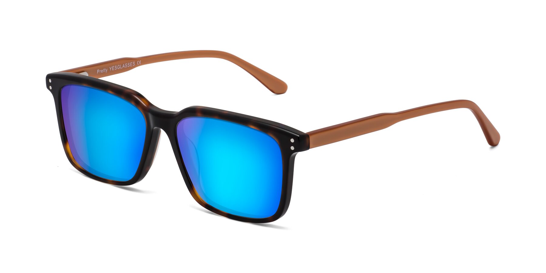 Angle of Pretty in Tortoise-Caramel with Blue Mirrored Lenses