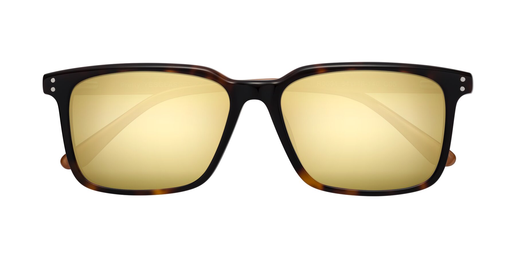 Folded Front of Pretty in Tortoise-Caramel with Gold Mirrored Lenses