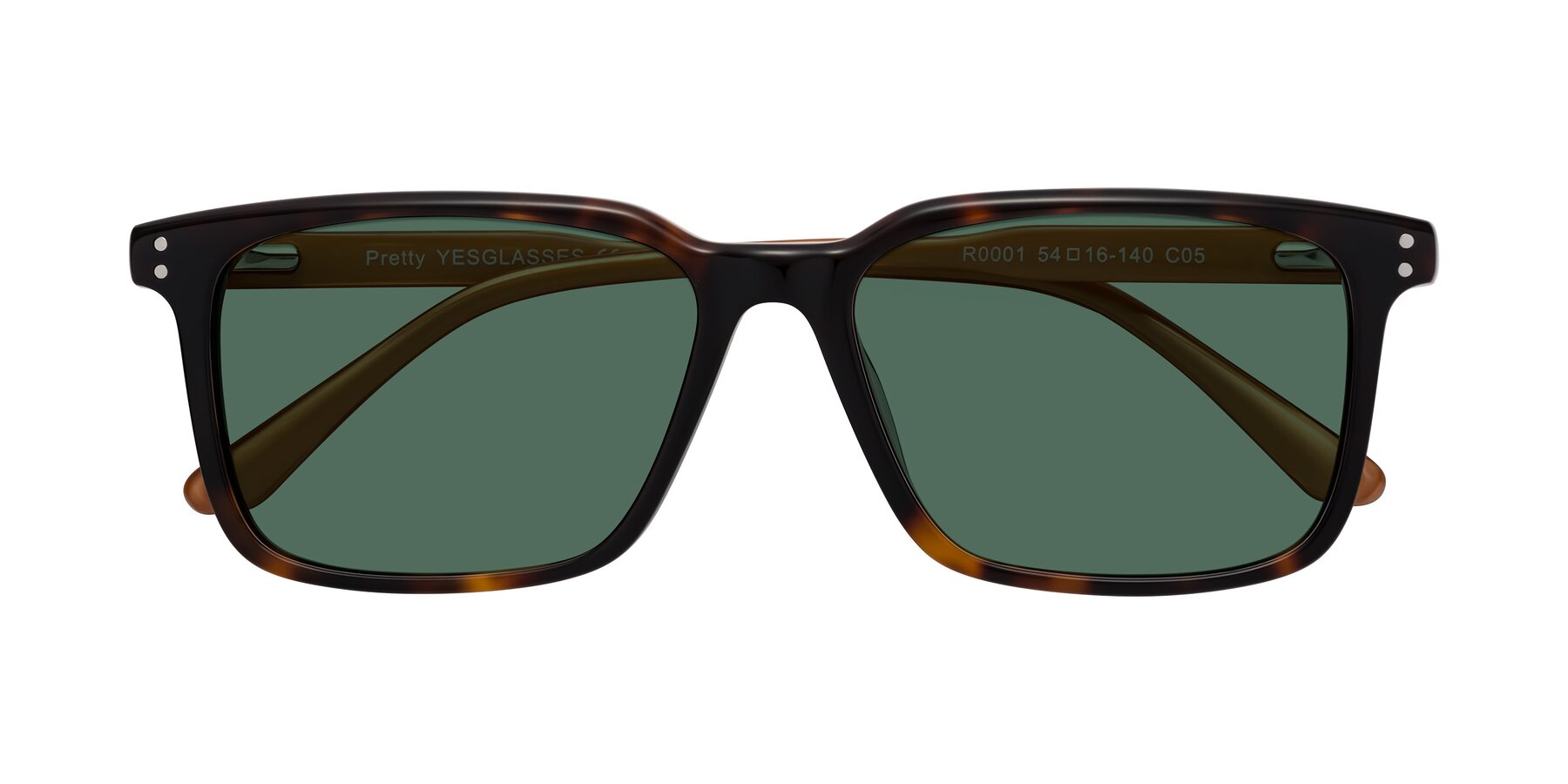 Folded Front of Pretty in Tortoise-Caramel with Green Polarized Lenses