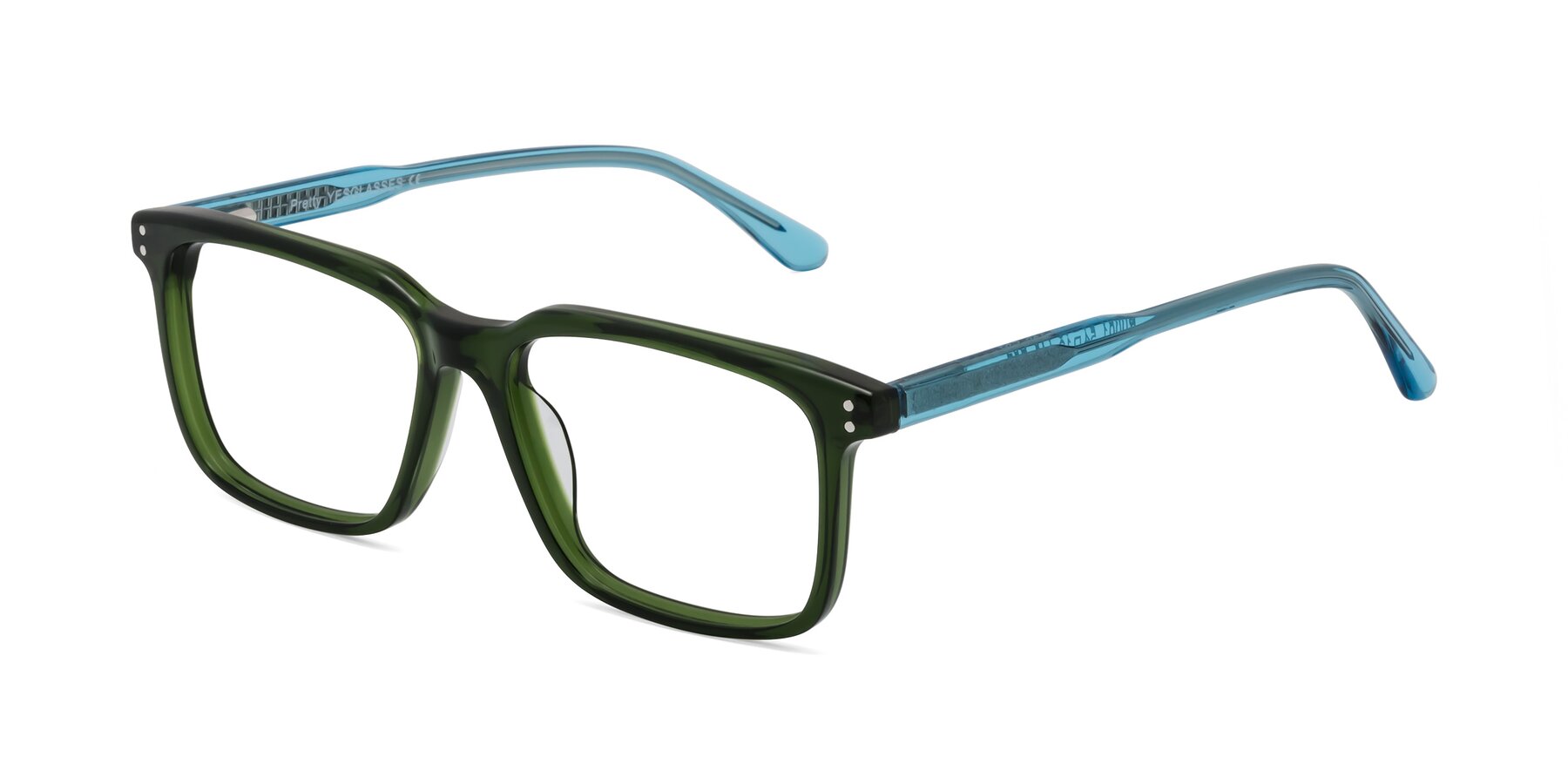 Angle of Pretty in Jade Green with Clear Eyeglass Lenses