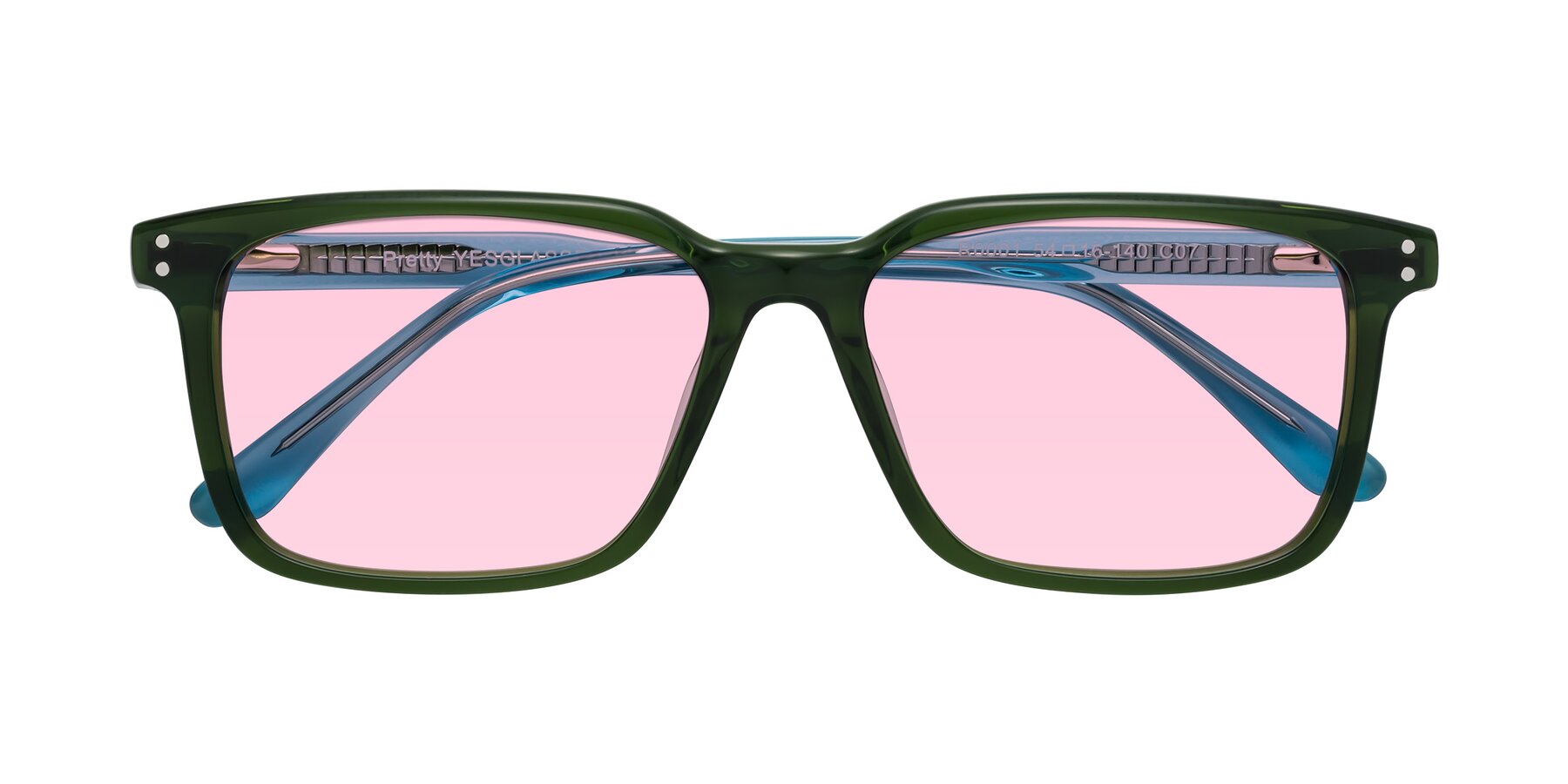 Folded Front of Pretty in Jade Green with Light Pink Tinted Lenses