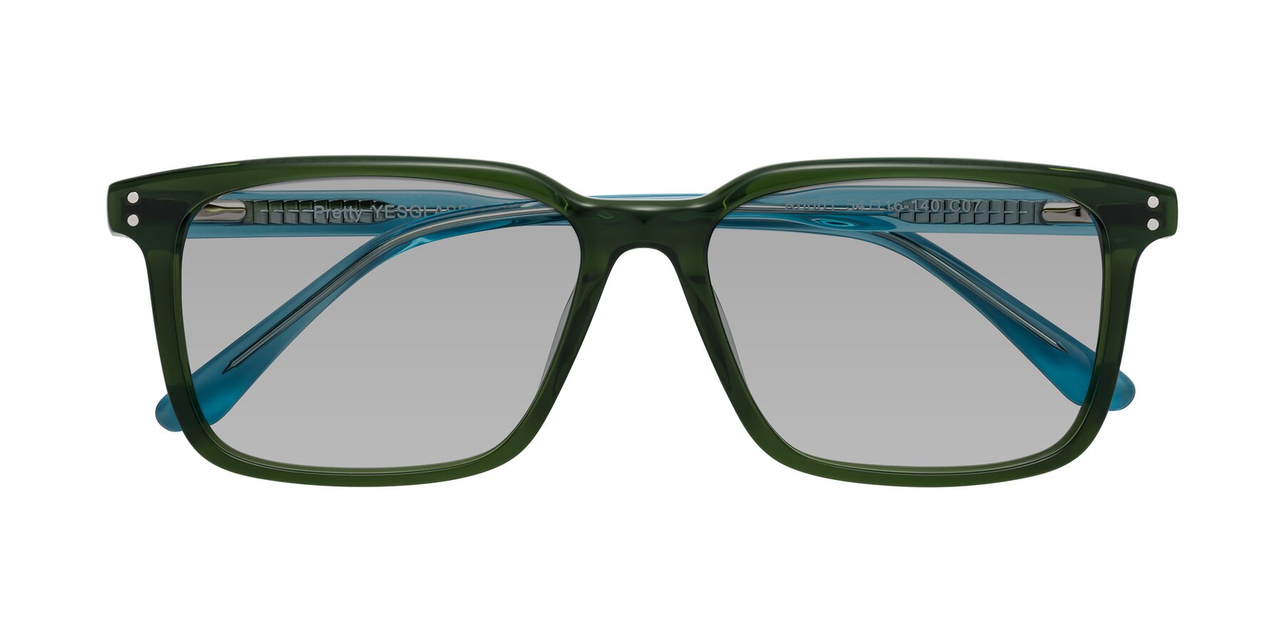 Folded Front of Pretty in Jade Green with Light Gray Tinted Lenses