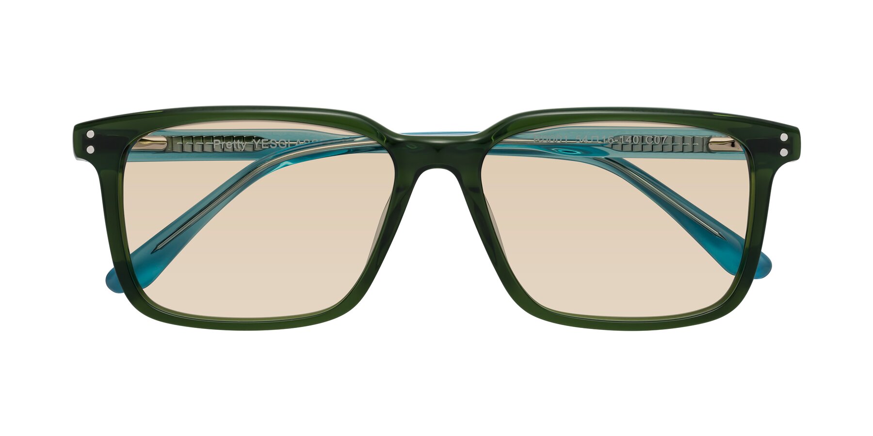 Folded Front of Pretty in Jade Green with Light Brown Tinted Lenses