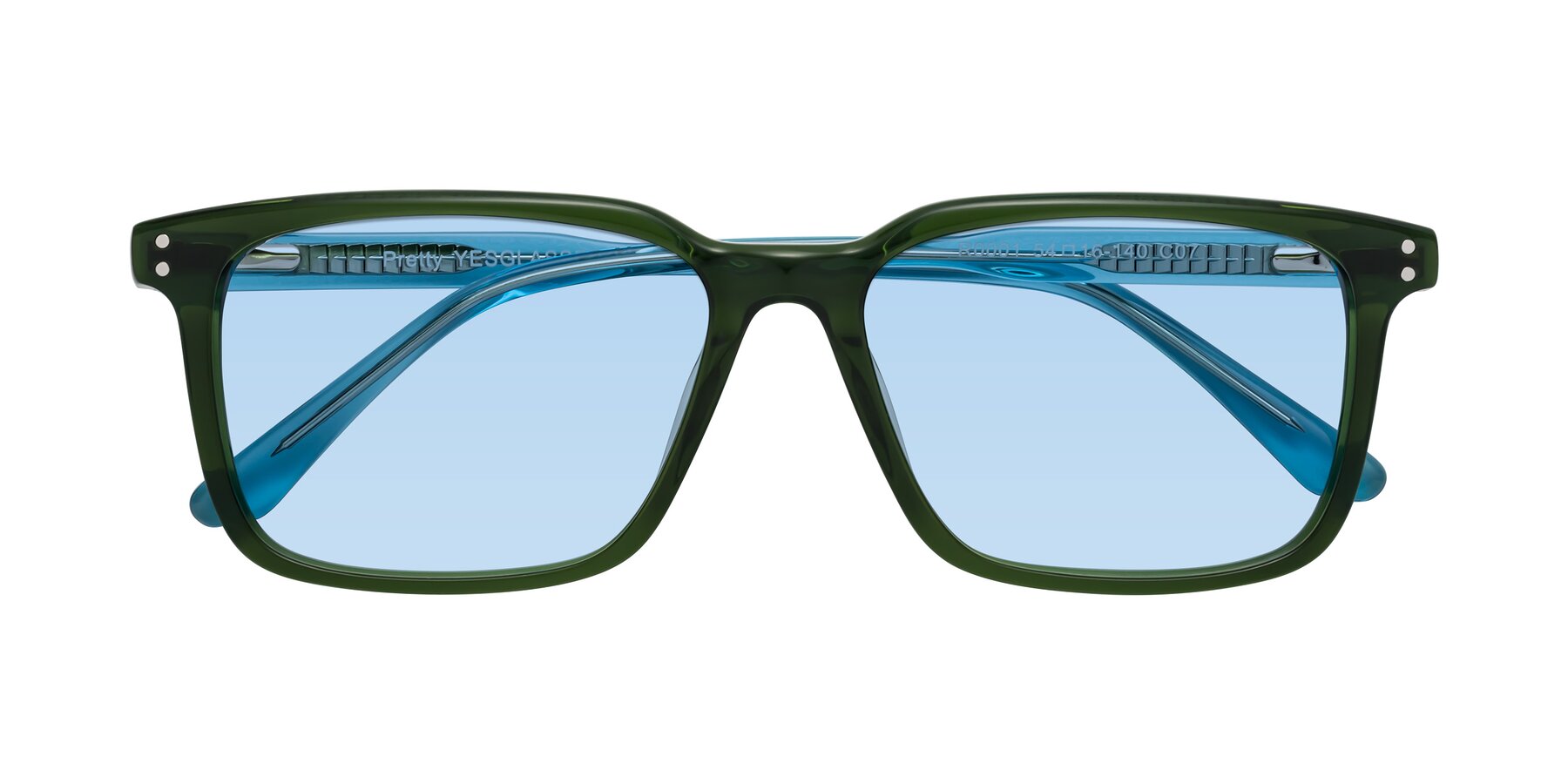 Folded Front of Pretty in Jade Green with Light Blue Tinted Lenses