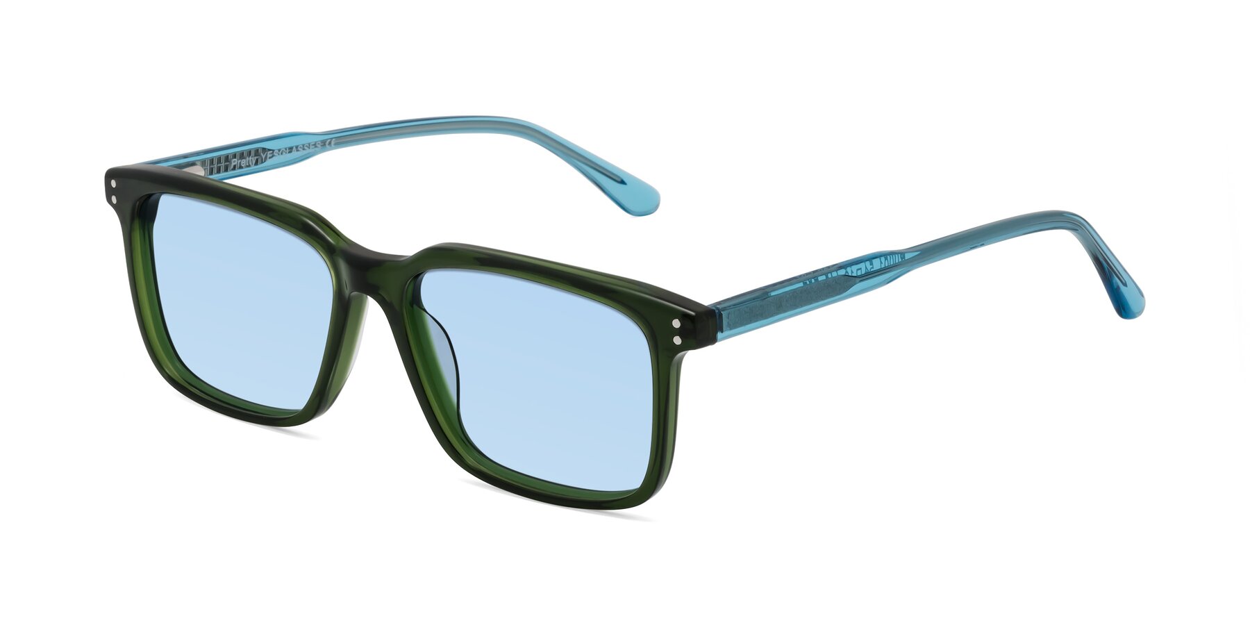 Angle of Pretty in Jade Green with Light Blue Tinted Lenses