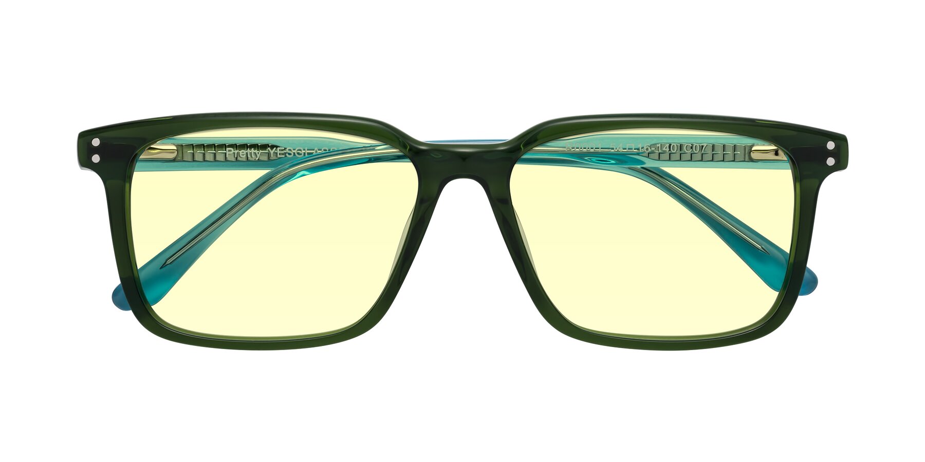 Folded Front of Pretty in Jade Green with Light Yellow Tinted Lenses