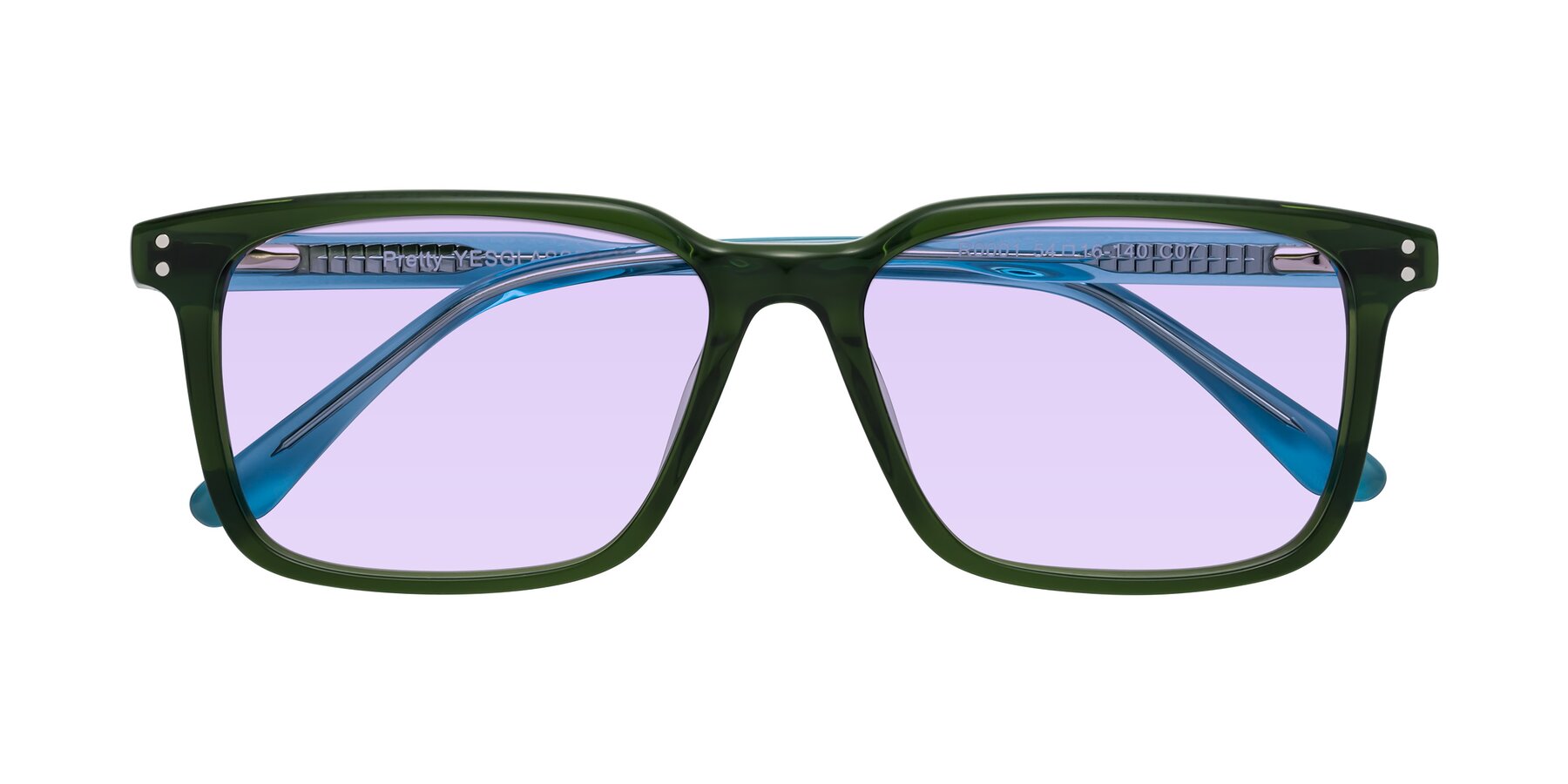 Folded Front of Pretty in Jade Green with Light Purple Tinted Lenses