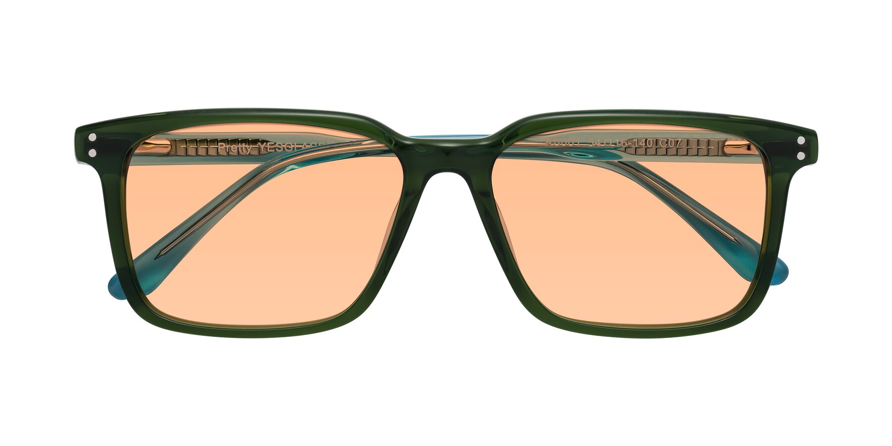 Folded Front of Pretty in Jade Green with Light Orange Tinted Lenses