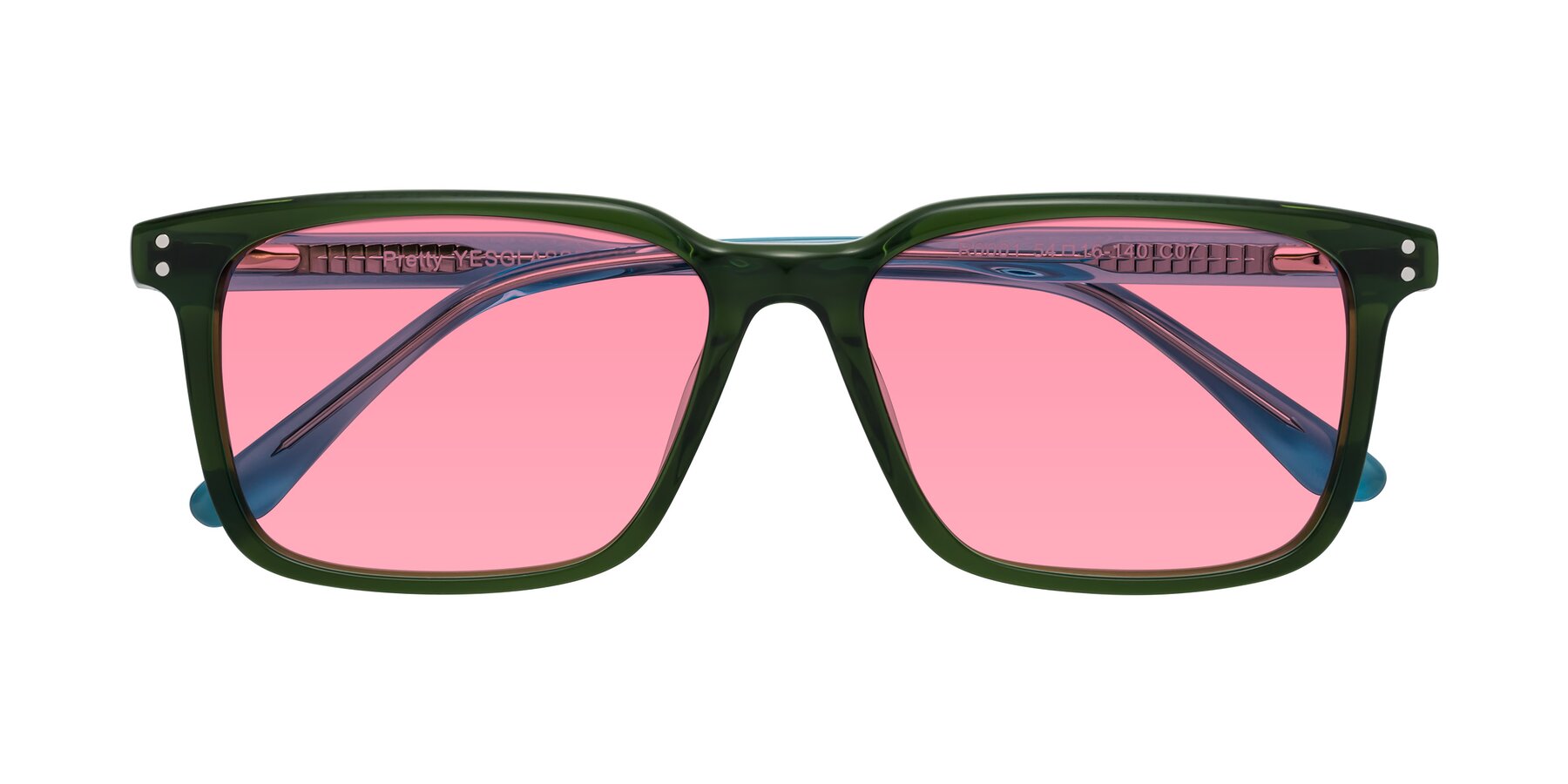 Folded Front of Pretty in Jade Green with Pink Tinted Lenses