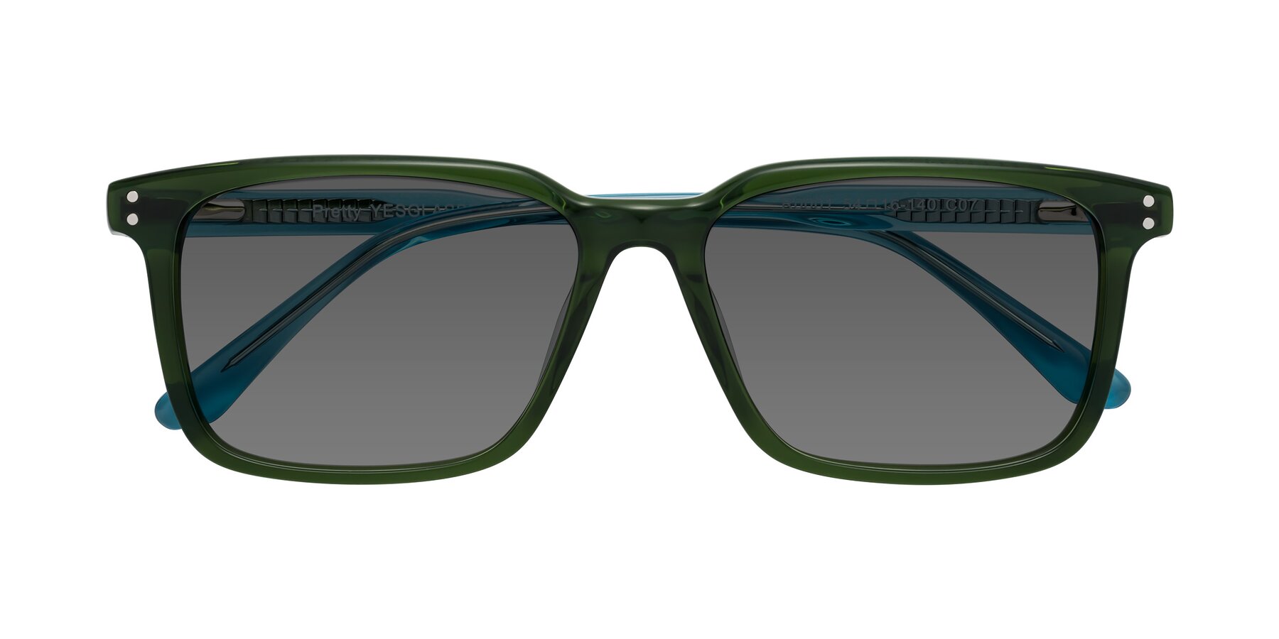 Folded Front of Pretty in Jade Green with Medium Gray Tinted Lenses