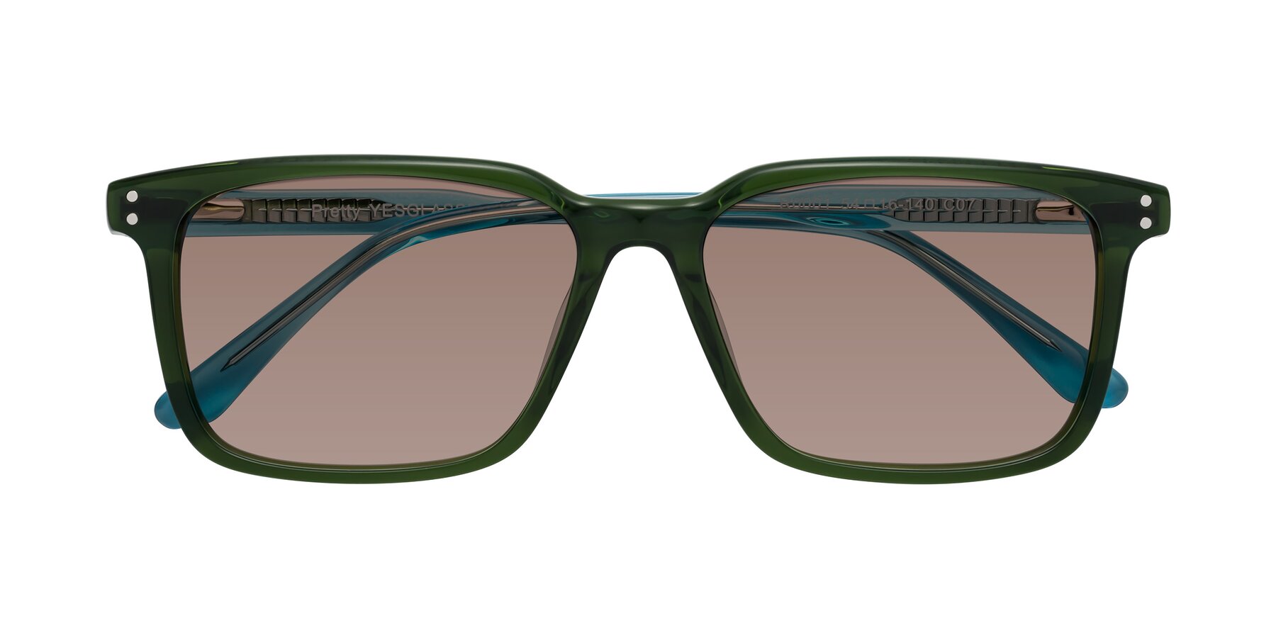 Folded Front of Pretty in Jade Green with Medium Brown Tinted Lenses