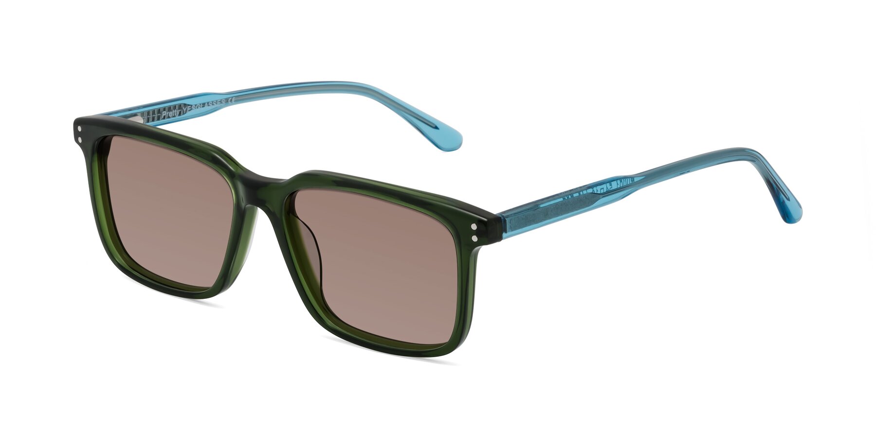 Angle of Pretty in Jade Green with Medium Brown Tinted Lenses