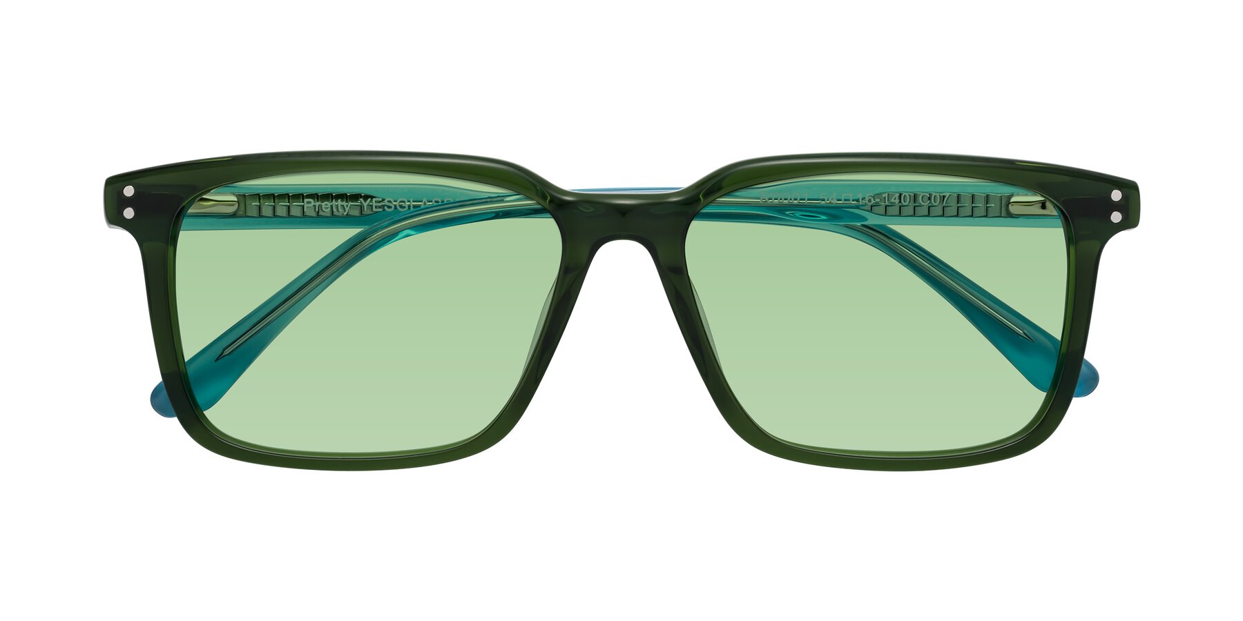 Folded Front of Pretty in Jade Green with Medium Green Tinted Lenses