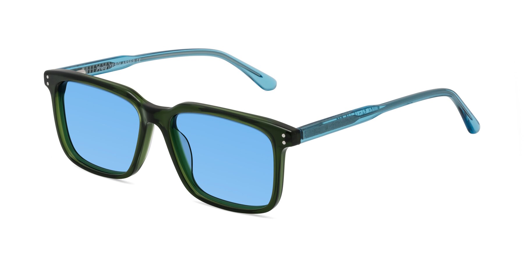 Angle of Pretty in Jade Green with Medium Blue Tinted Lenses