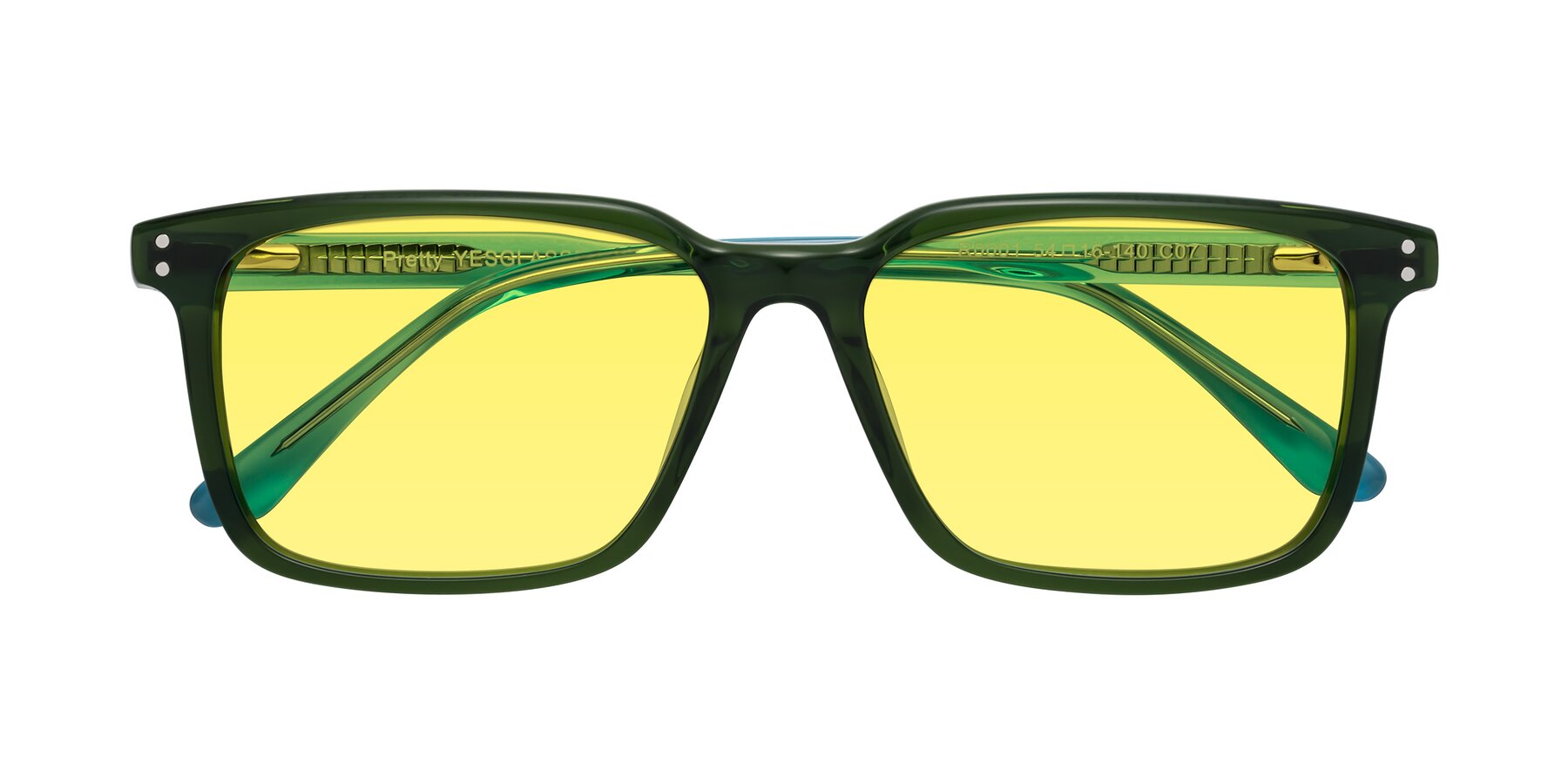 Folded Front of Pretty in Jade Green with Medium Yellow Tinted Lenses