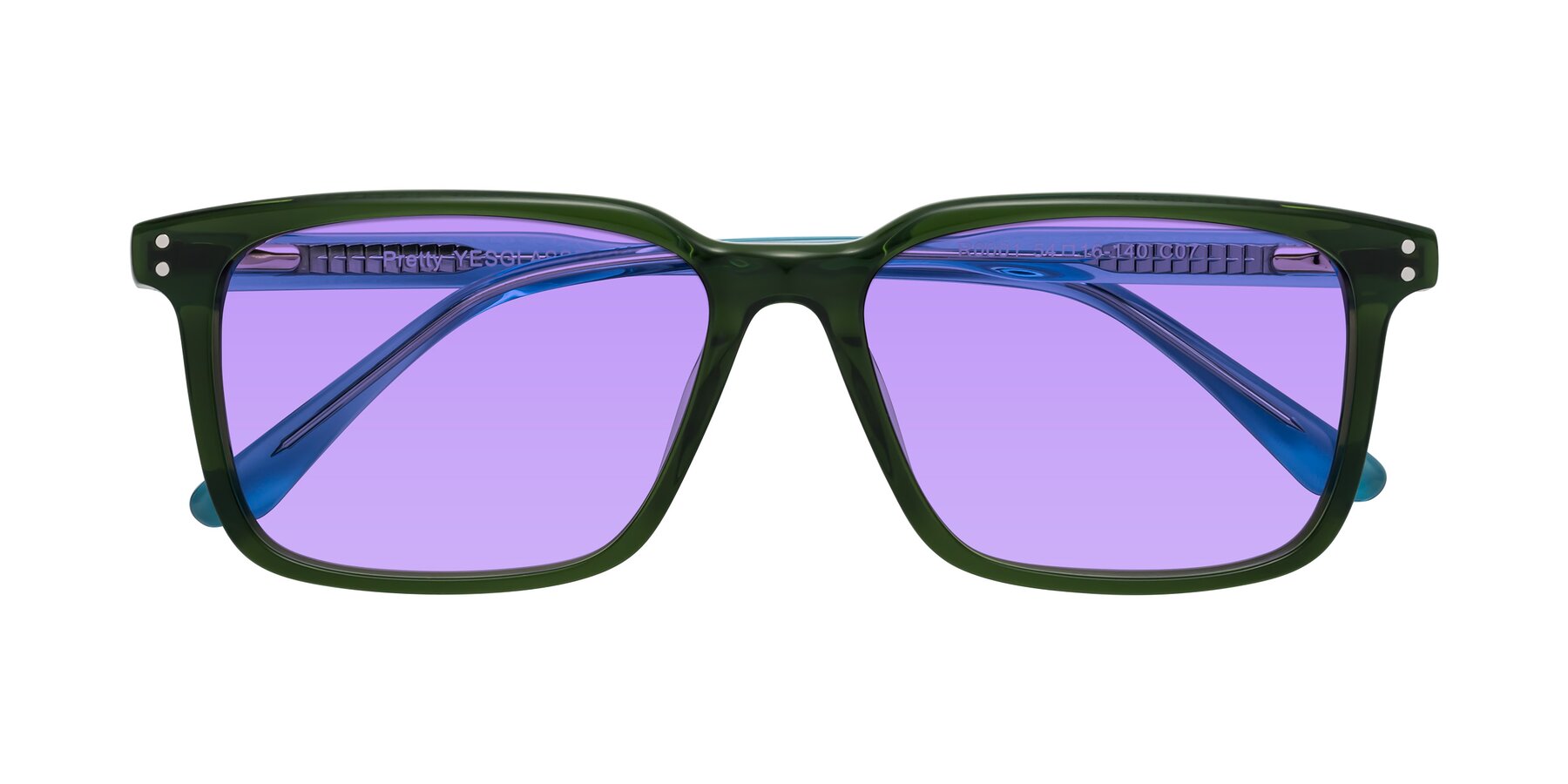 Folded Front of Pretty in Jade Green with Medium Purple Tinted Lenses