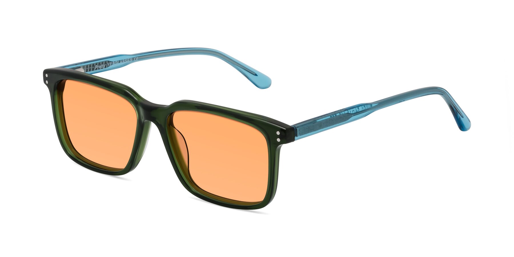 Angle of Pretty in Jade Green with Medium Orange Tinted Lenses