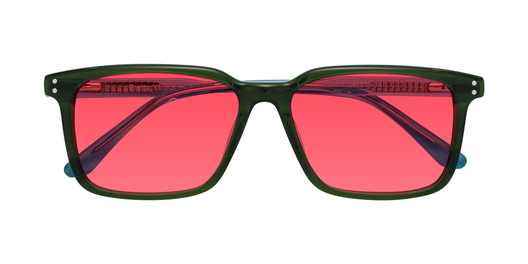 Folded Front of Pretty in Jade Green with Red Tinted Lenses