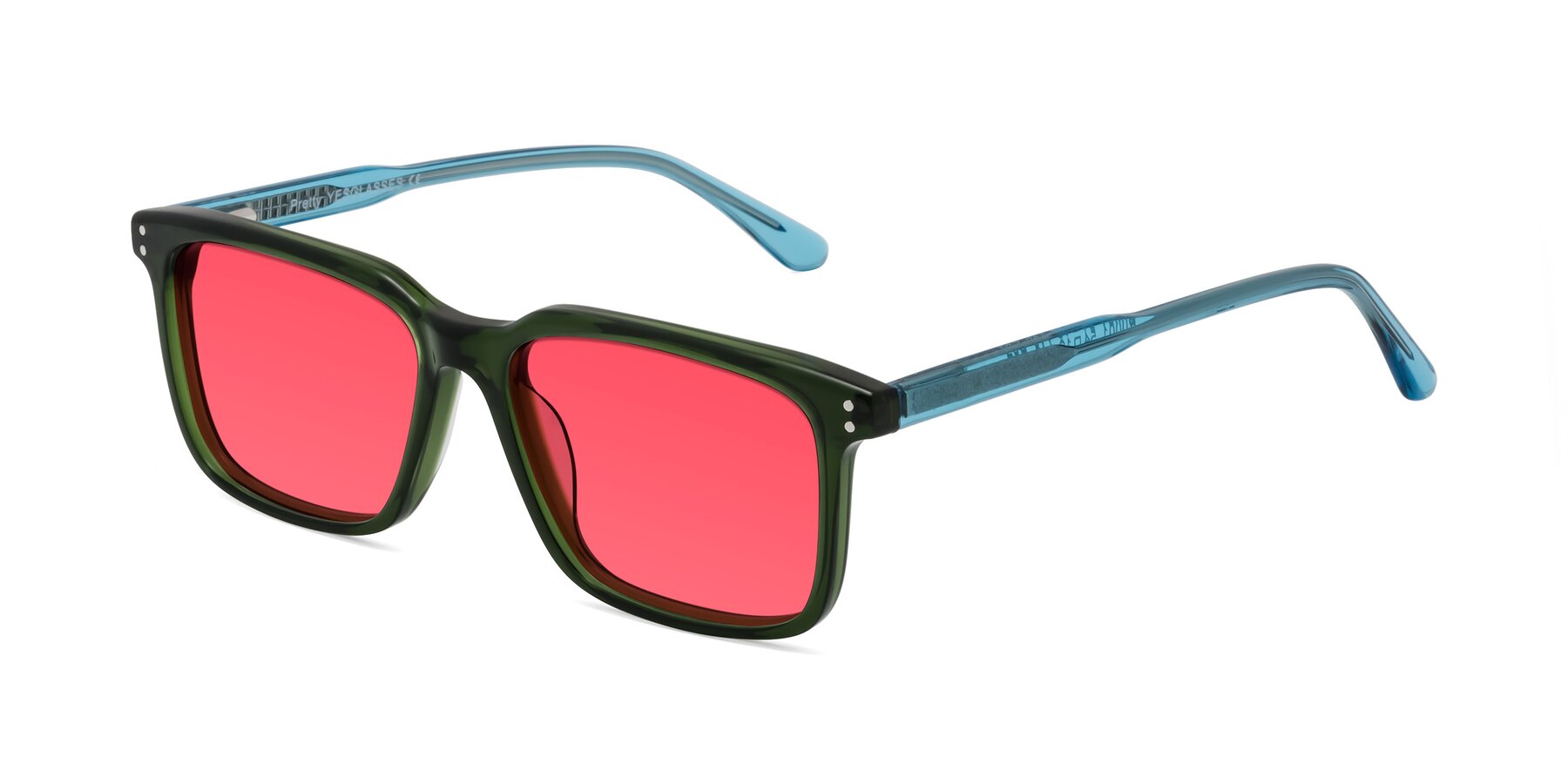 Angle of Pretty in Jade Green with Red Tinted Lenses