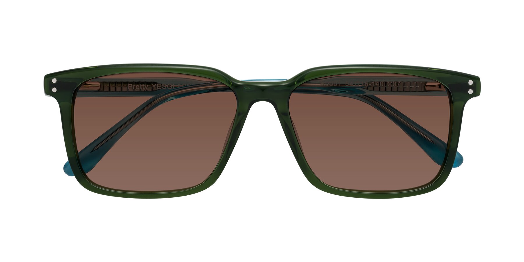 Folded Front of Pretty in Jade Green with Brown Tinted Lenses