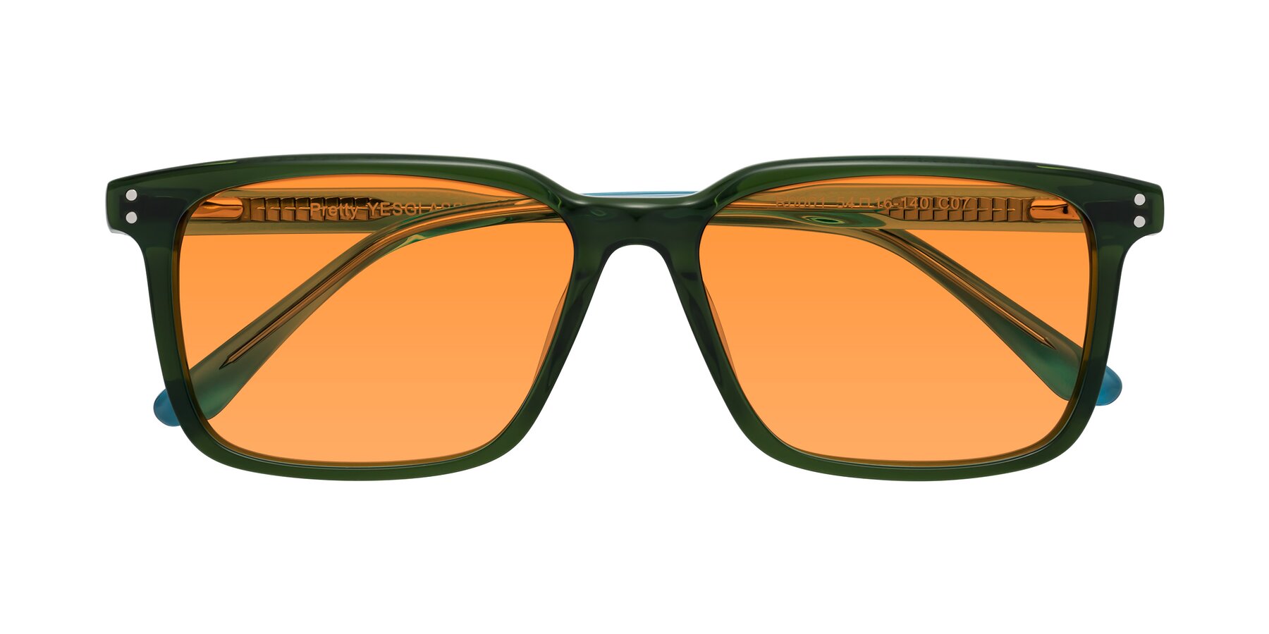 Folded Front of Pretty in Jade Green with Orange Tinted Lenses