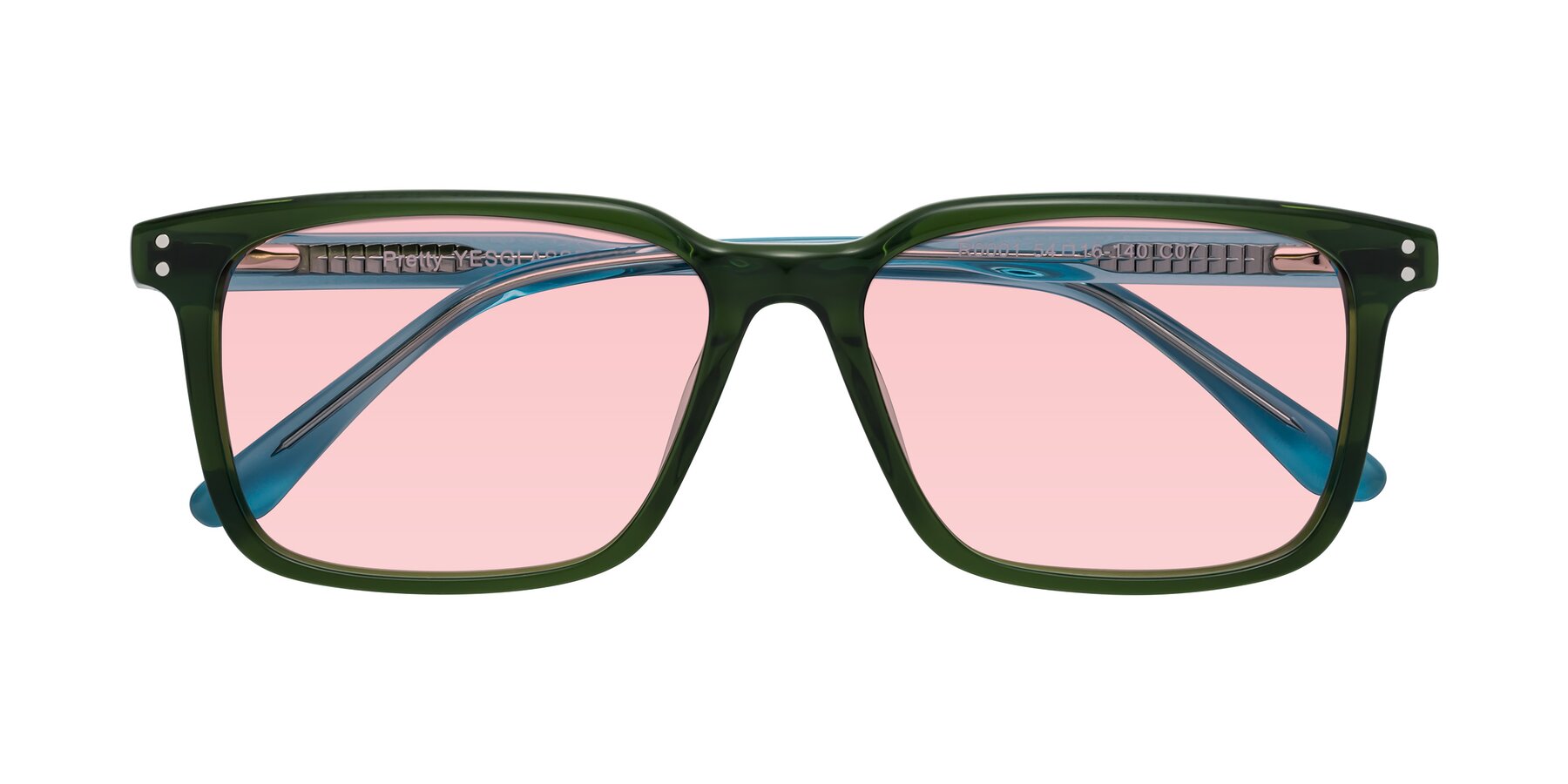 Folded Front of Pretty in Jade Green with Light Garnet Tinted Lenses