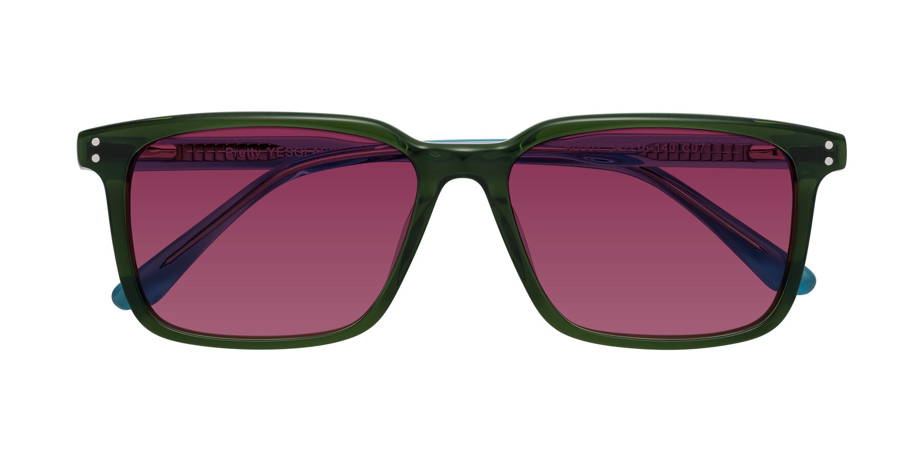 Folded Front of Pretty in Jade Green with Wine Tinted Lenses