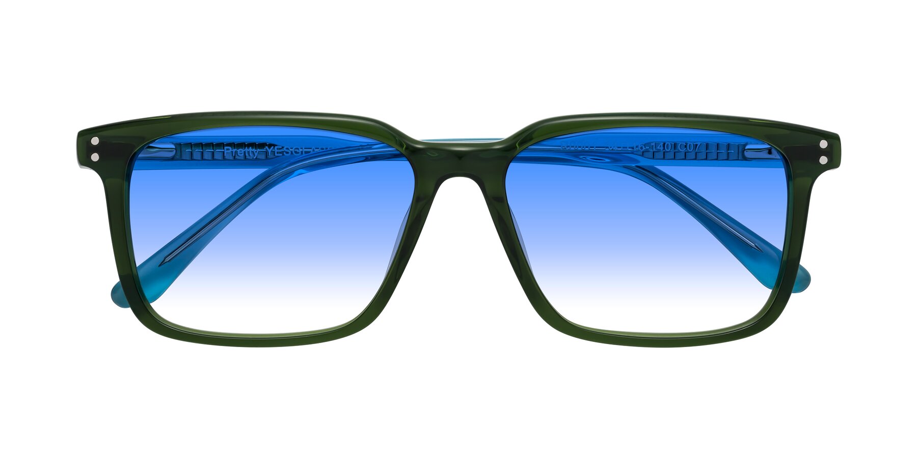 Folded Front of Pretty in Jade Green with Blue Gradient Lenses