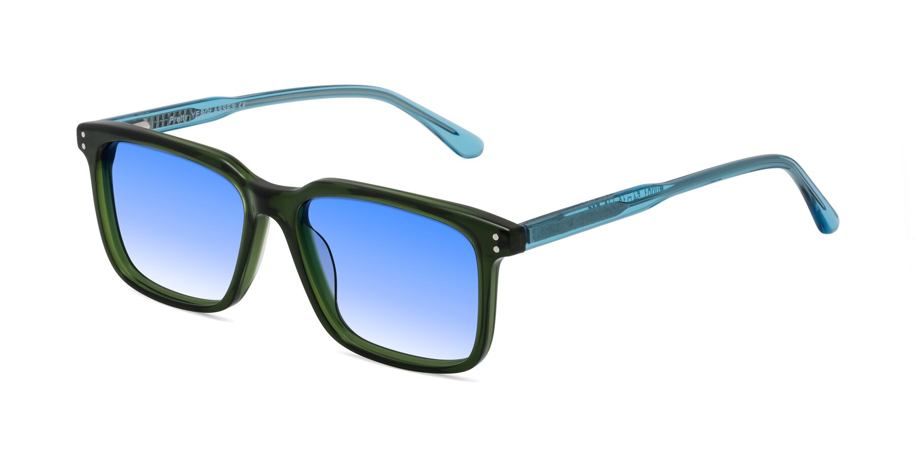 Angle of Pretty in Jade Green with Blue Gradient Lenses