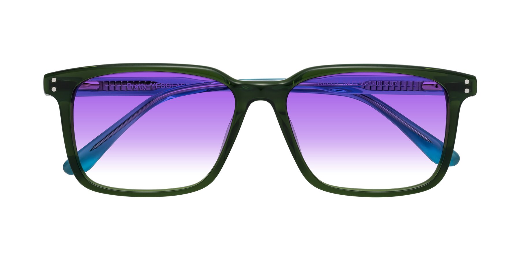 Folded Front of Pretty in Jade Green with Purple Gradient Lenses