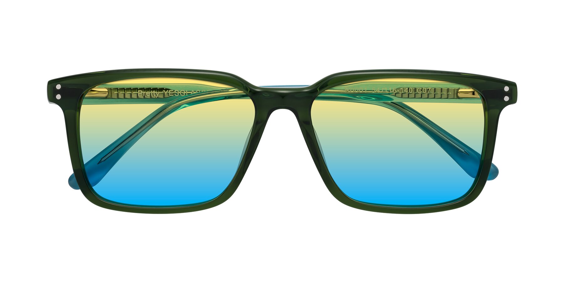 Folded Front of Pretty in Jade Green with Yellow / Blue Gradient Lenses