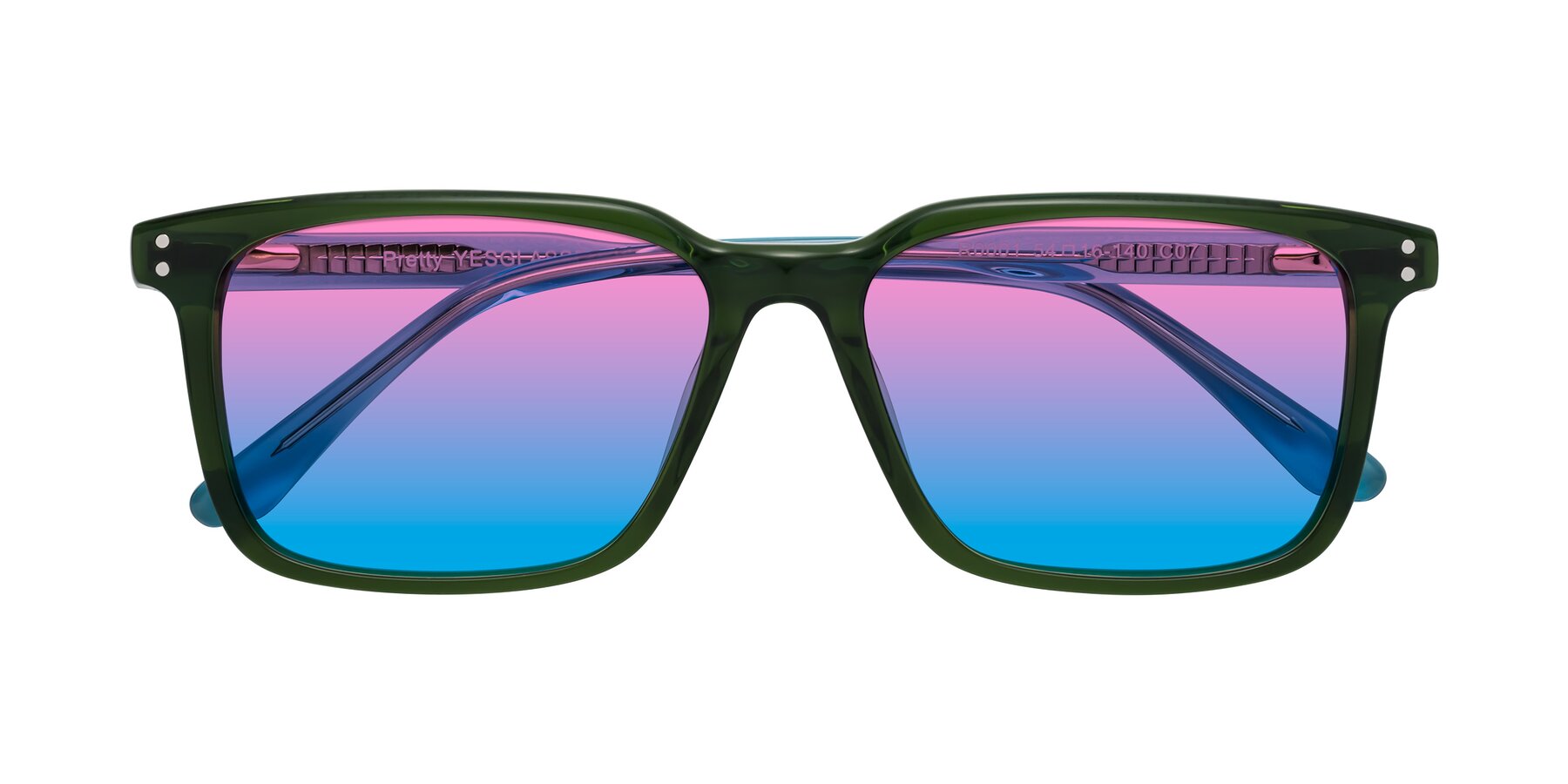 Folded Front of Pretty in Jade Green with Pink / Blue Gradient Lenses