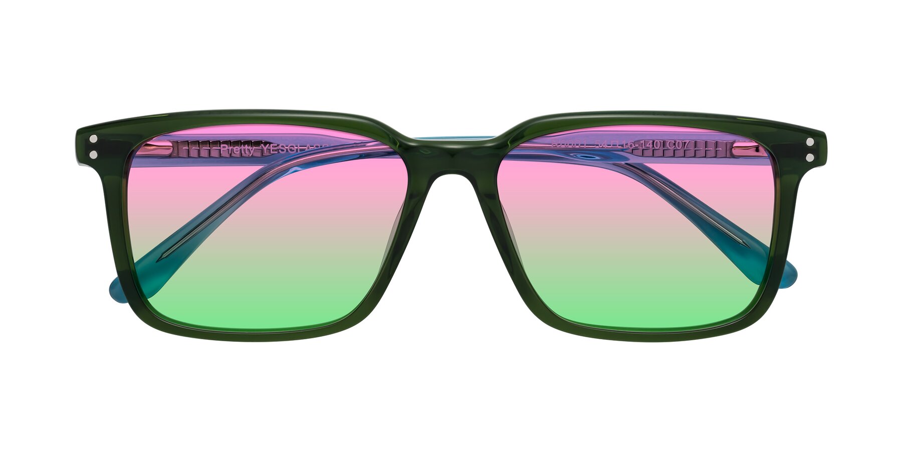 Folded Front of Pretty in Jade Green with Pink / Green Gradient Lenses