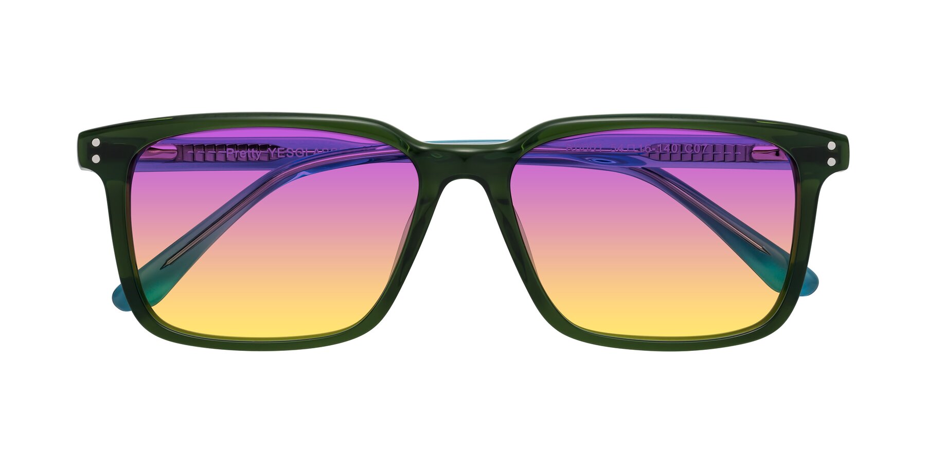 Folded Front of Pretty in Jade Green with Purple / Yellow Gradient Lenses