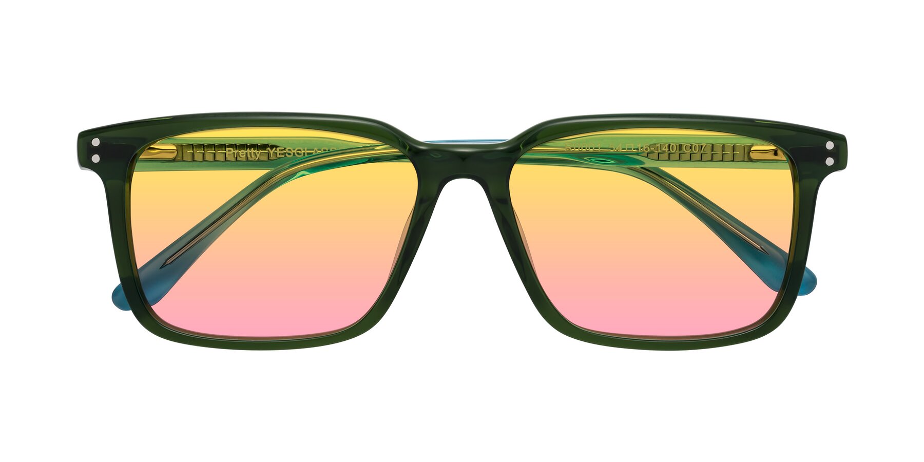 Folded Front of Pretty in Jade Green with Yellow / Pink Gradient Lenses