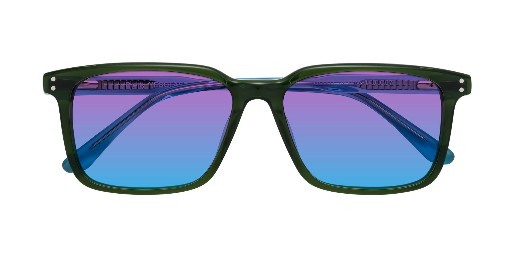 Folded Front of Pretty in Jade Green with Purple / Blue Gradient Lenses