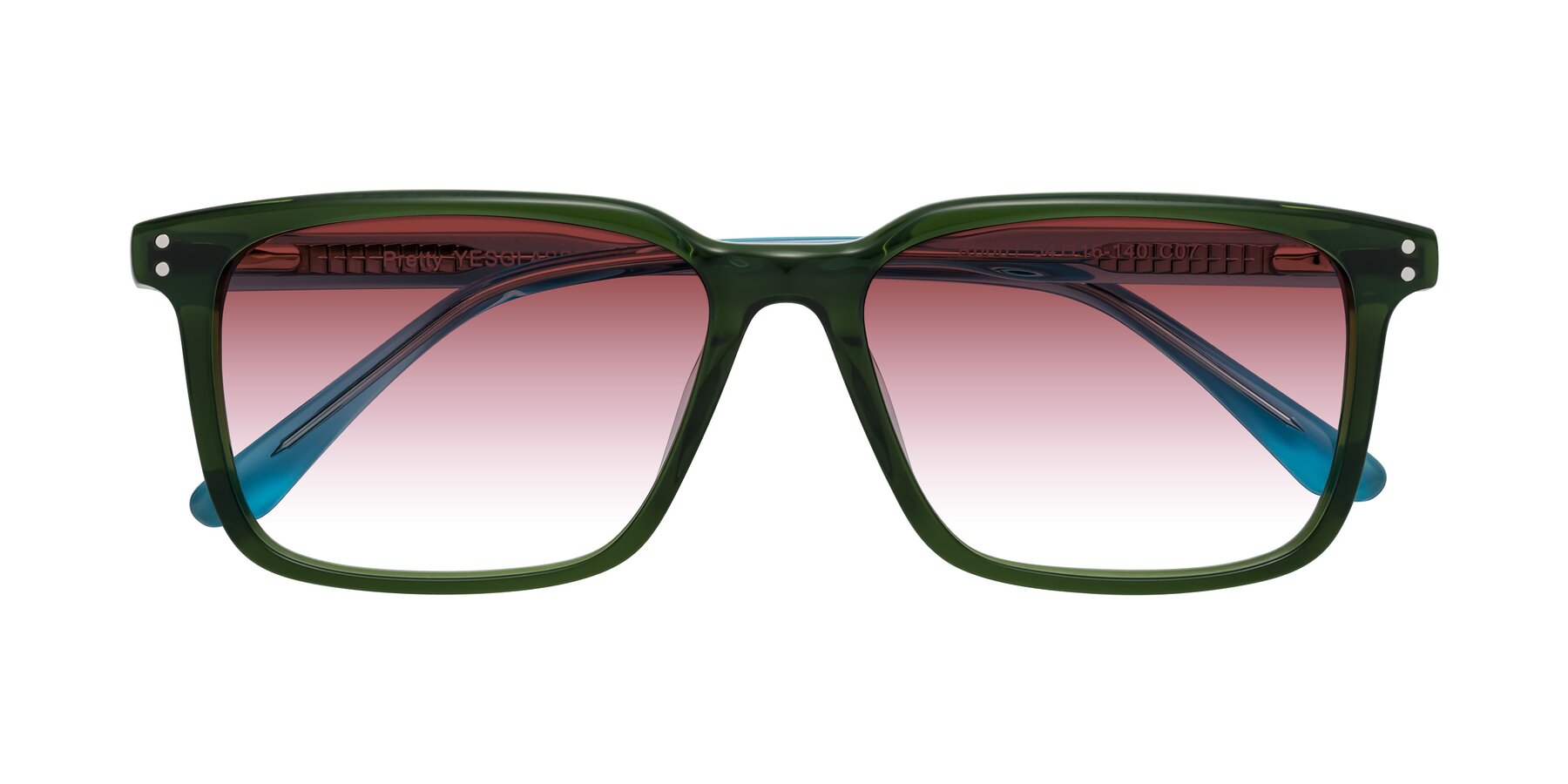 Folded Front of Pretty in Jade Green with Garnet Gradient Lenses