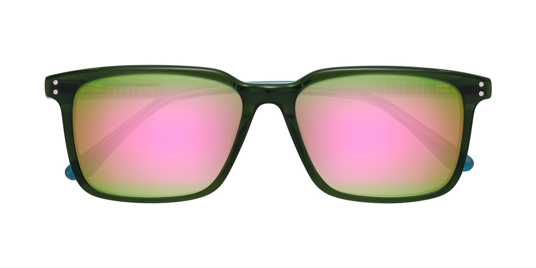 Folded Front of Pretty in Jade Green with Pink Mirrored Lenses