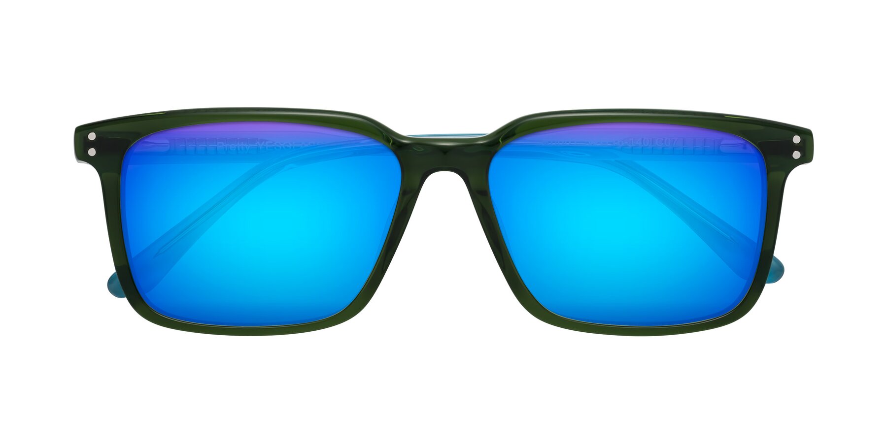 Folded Front of Pretty in Jade Green with Blue Mirrored Lenses