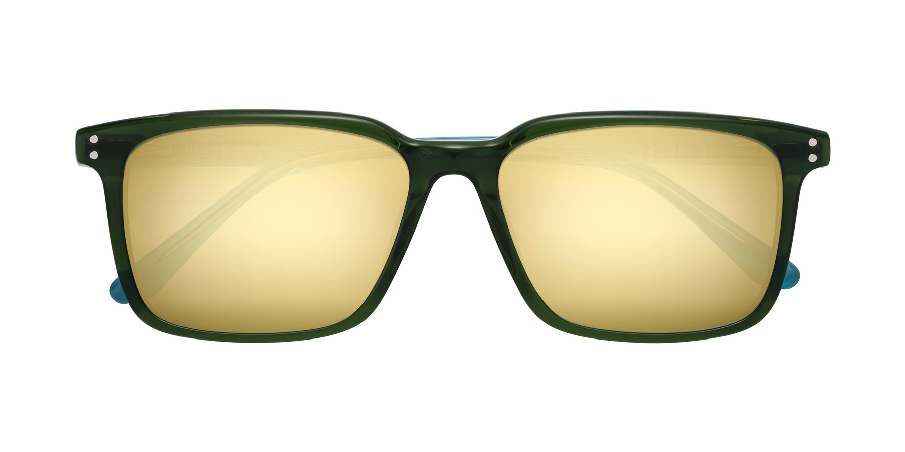 Folded Front of Pretty in Jade Green with Gold Mirrored Lenses