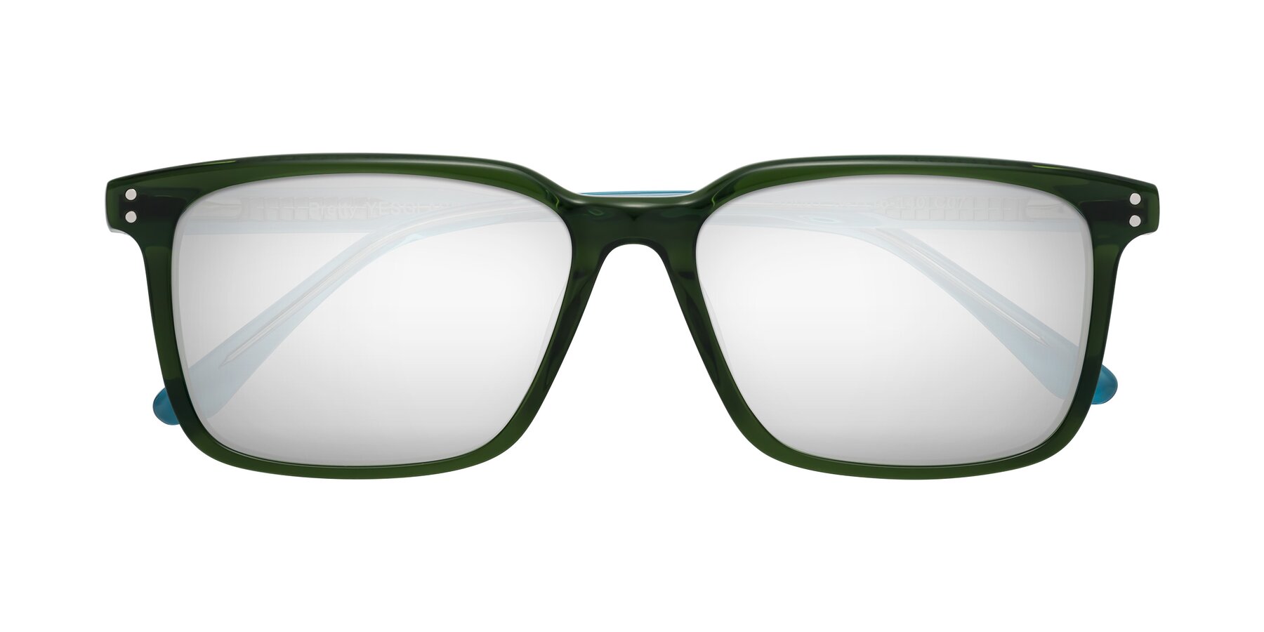 Folded Front of Pretty in Jade Green with Silver Mirrored Lenses