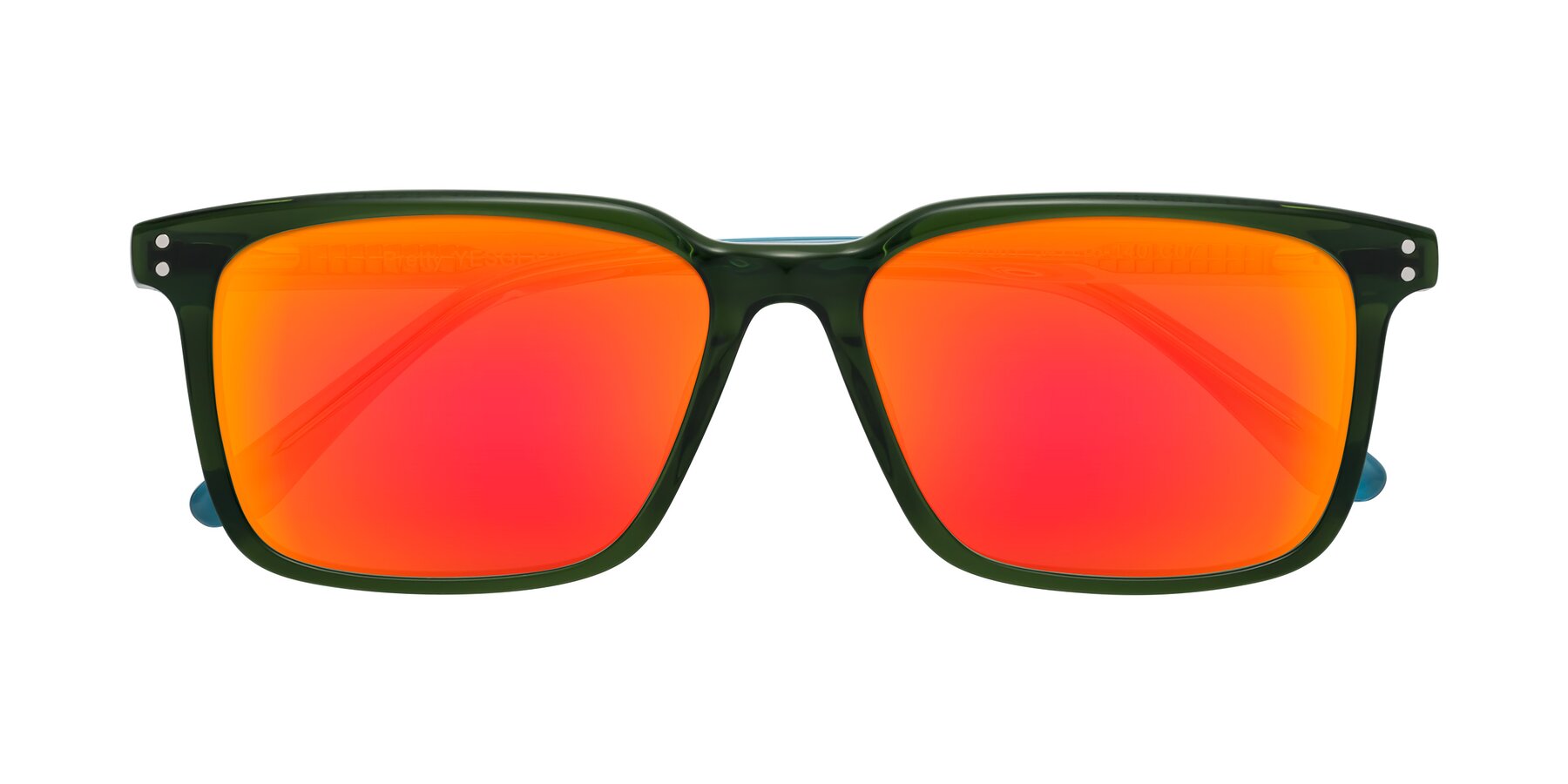 Folded Front of Pretty in Jade Green with Red Gold Mirrored Lenses