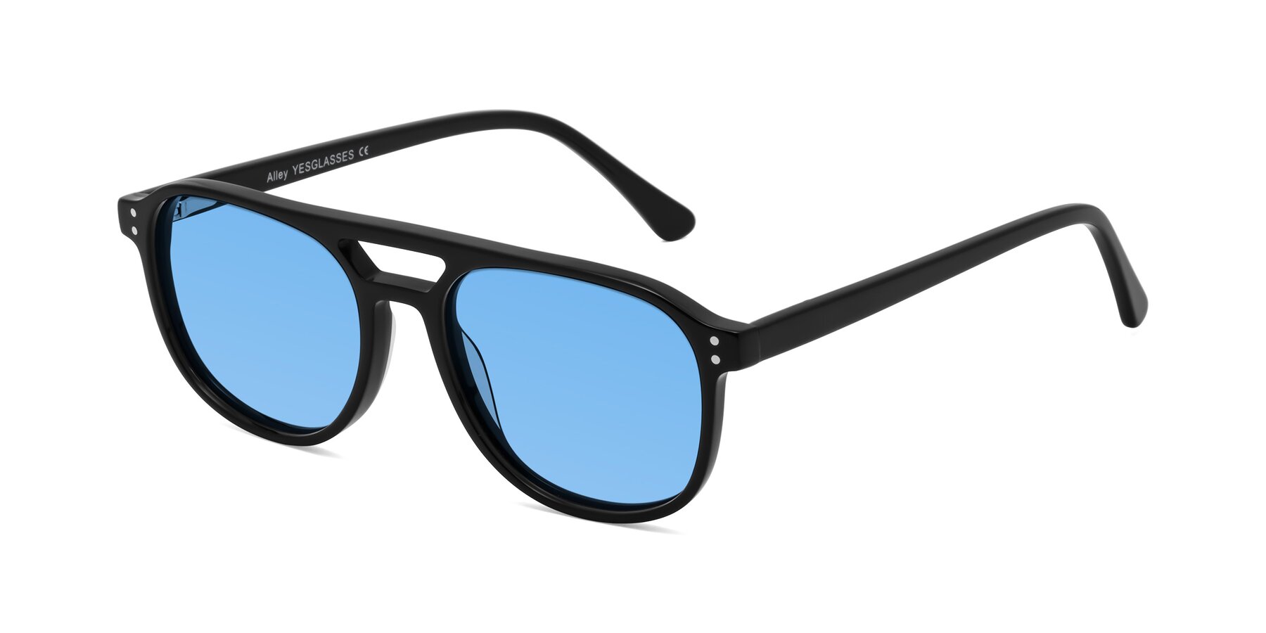 Angle of Alley in Black with Medium Blue Tinted Lenses