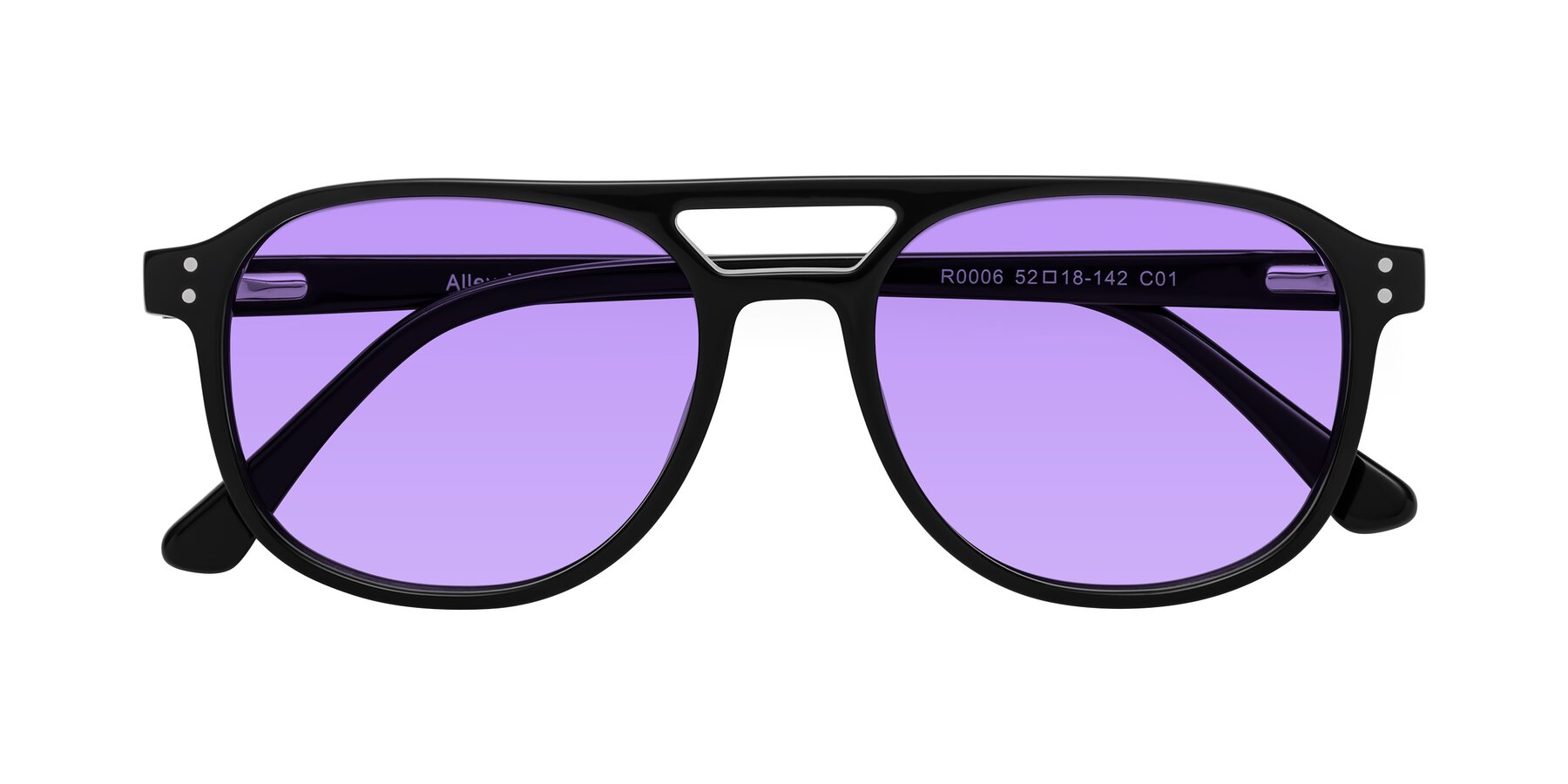 Folded Front of Alley in Black with Medium Purple Tinted Lenses