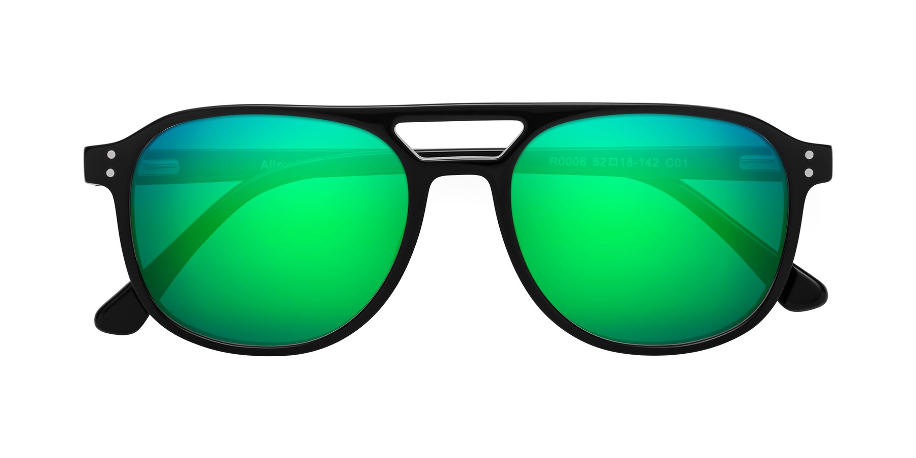 Folded Front of Alley in Black with Green Mirrored Lenses