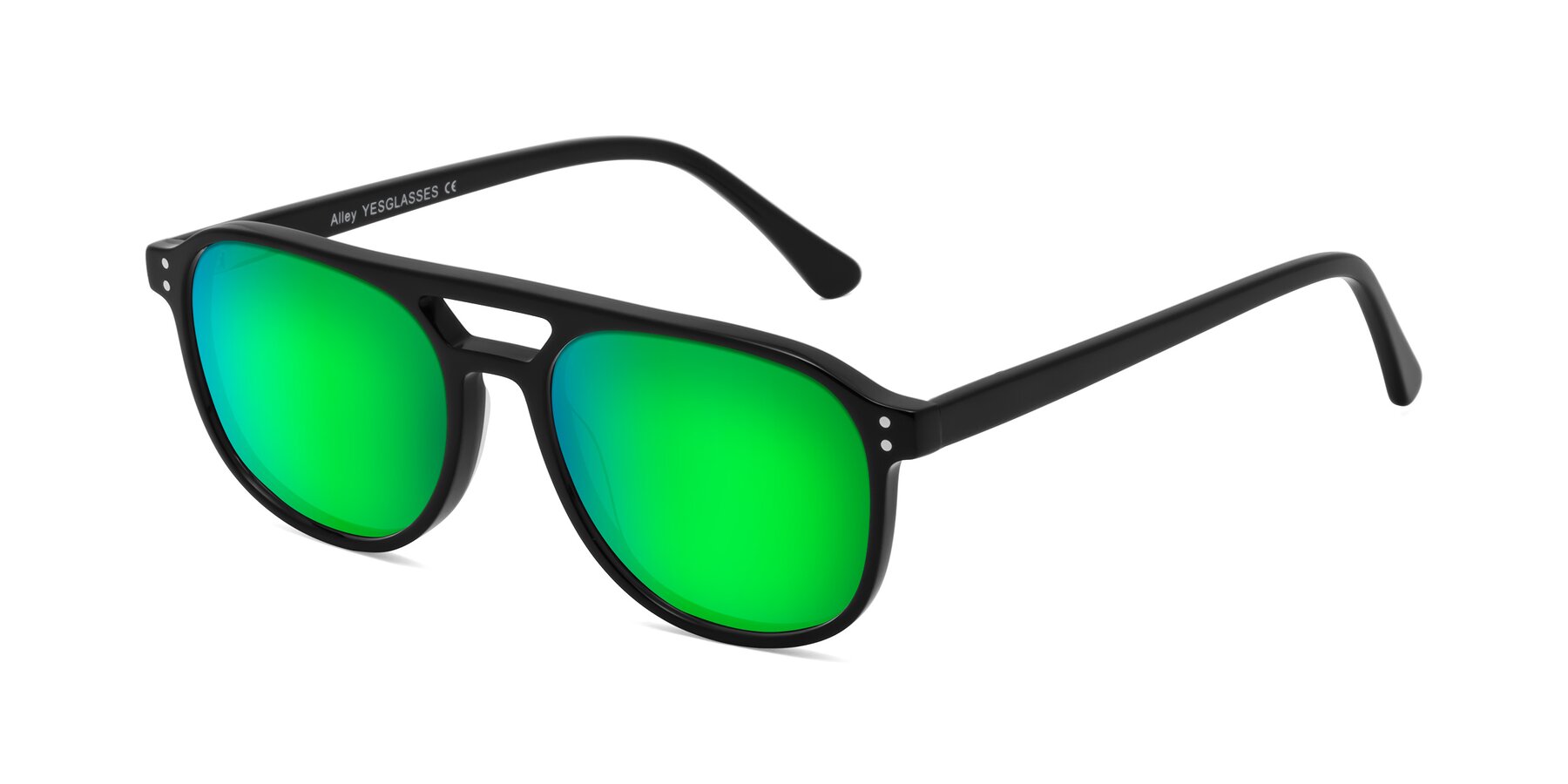 Angle of Alley in Black with Green Mirrored Lenses