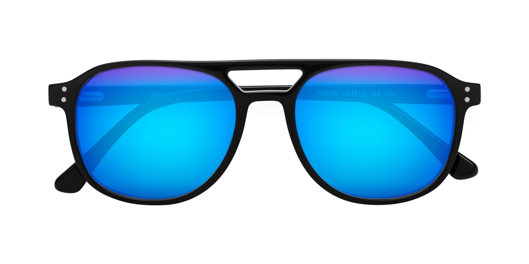 Folded Front of Alley in Black with Blue Mirrored Lenses