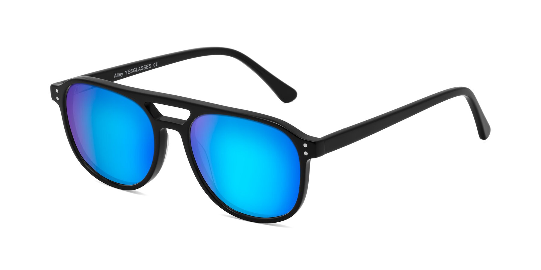 Angle of Alley in Black with Blue Mirrored Lenses