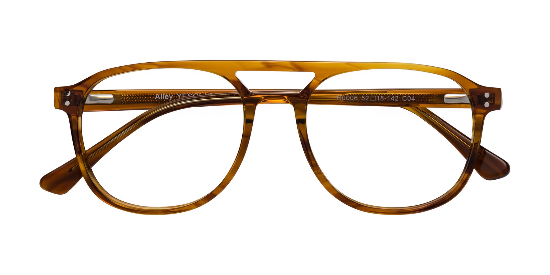 Folded Front of Alley in Amber striped with Clear Eyeglass Lenses